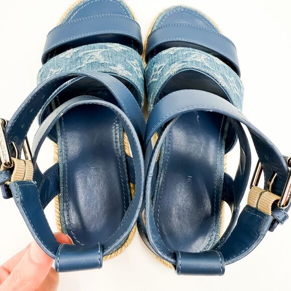 Louis Vuitton Monogram LV Denim Leather Sandals Espadrilles Flats Size 37, 7 - Picture 10 of 14